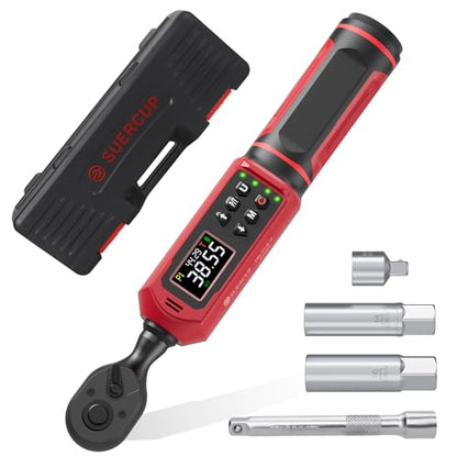 SUERCUP 3/8" Digital Torque Wrench (0.66-44.29Ft.Lb/0.9-60N.m) | ±1% Accuracy with Vibration/Buzzer/LED Alerts, 9 Presets & 5 Units, for Moto Engine/Brake, Car Spark Plug & Oil Drain Repair - size: 3/8" 0.66-44.29Ft.Lb/0.9-60N.m