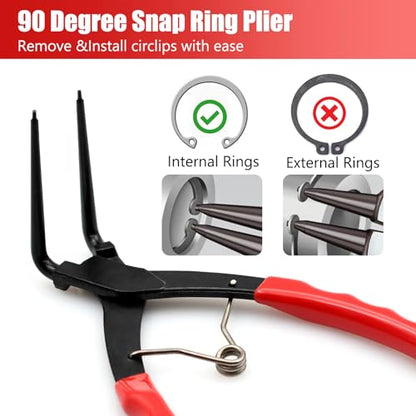 90 Degree Long Nose Snap Ring Pliers, Internal Master Cylinder Circlip Bent Lock Retaining Ring Pliers for Trucks Motorcycles Cars