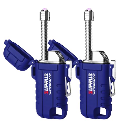 SUPRUS Waterproof Lighter Windproof Lighter Arc Plasma Lighters USB-C Rechargeable with Expandable and Flexible Neck for Outdoor, Camping & Kitchen (Blue, 2Packs) - color: Blue, 2packs