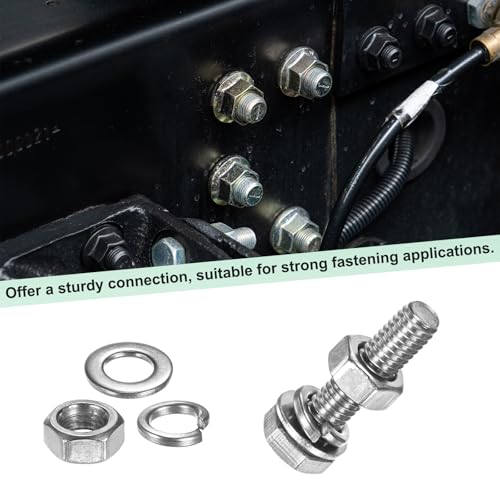 M METERXITY 4-Pack Hex Head Screw Bolt with Nuts Flat & Lock Washers M6x25mm Stainless Steel Bolts and Nuts Kit Fully Threaded Metric Bolt Assortment for Equipment/Machinery - size: M6 x 25mm