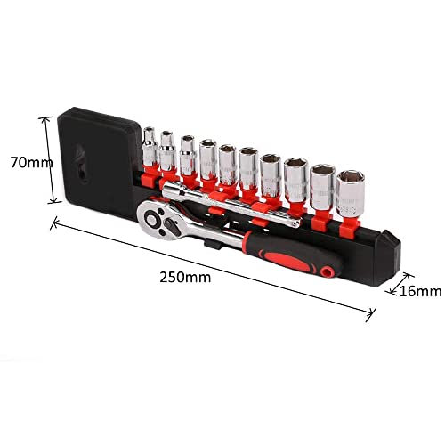 1/4” Ratchet Socket Wrench Set, Mechanic Tool Kit and Sockets Set with Quick Release Reversible Ratchet Handle and Extension Bar, 12 Pcs Set - size: 1/4” Drive 12Pcs