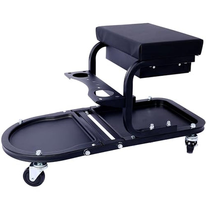 Ultimate Rolling Detailing & Utility Cart - Versatile & Mobile Tool for Cars, Trucks, SUVs, RVs, Home, Garden, Garage - Comfortable Seat Cushion, Organized Storage, Compact & Convenient - Black