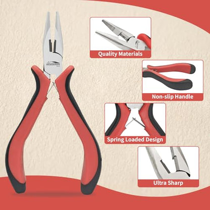 5-Pack 5" Small Needle Nose Pliers,Mini Jewelry Pliers with Cutter | Spring Loaded Pliers Bulk with Cutting Edge, Suitable for Jewelry Making, Beading, Electronics and Precision Work