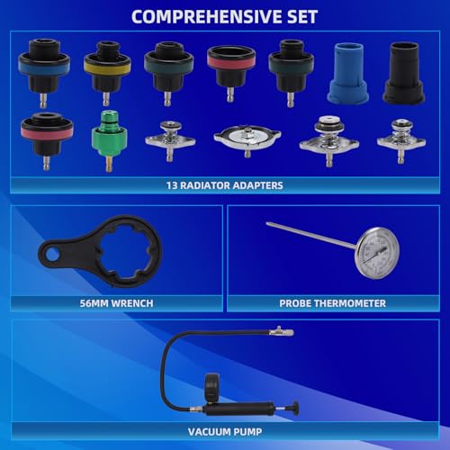 16 Pcs Universal Radiator Pressure Tester Kit,Coolant Pressure Tester kit with 13 Radiator Adapters,Precise Coolant Leak Detector for All Vehicle Cooling System - size: 16PCS