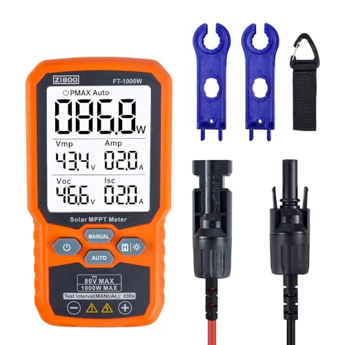 ZIBOO FT-1000W Solar Panel Tester MPPT Meter - 1000W Max Power, 80V/35A PV Module Tester for Voc/Isc, Open Circuit Voltage & Short Circuit Current, with Backlight & Data Hold - color: FT-1000W
