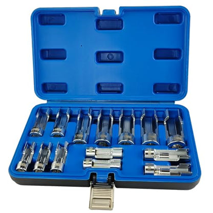 14-Piece Metric Flare Nut Wrench Set, 3/8" & 1/2" Drive Fuel Line Socket Set for Diesel Injector, Automotive Brake Line Tools (8mm-22mm)