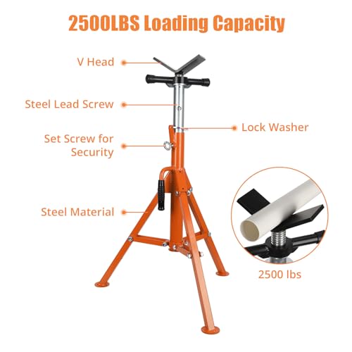 Heavy-Duty Pipe Jack Stand, 2500 lb Load Capacity, Adjustable Height 28"–52", Folding Steel Pipe Support Stand with Wide Stable Base for Welding, Automotive Repair, Construction & Fabrication Projects - size: 2500lbs(Orange)