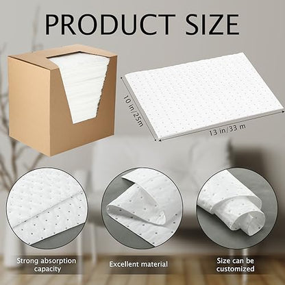 Timgle 250 Pcs 10 x 13 Inch Oil Absorbent Pads Oil Mat with Dispenser Box Oil Soak Pads Oil Spill Mat for Home Garage Basement