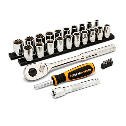 GEARWRENCH 27 Piece 1/2" Drive 12 Point SAE/Metric Mechanics Hand Tool Set | GWXSCBMTS12 - style: 27 Piece