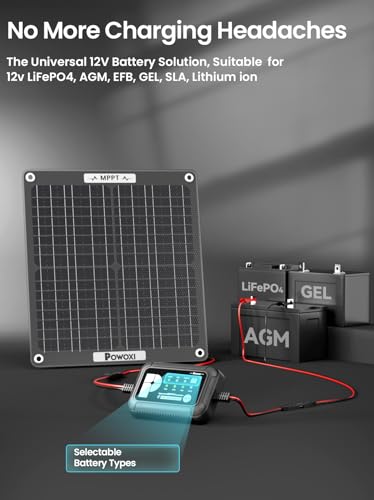 POWOXI 30W Solar Battery Charger: 12V Solar Car Battery Trickle Maintainer - with MPPT Controller Parameter Adjustable - for RV Boat Marine Motorcycle Trailer Truck Tractor - Solar Panel Kit - size: 30W-MPPT Pro