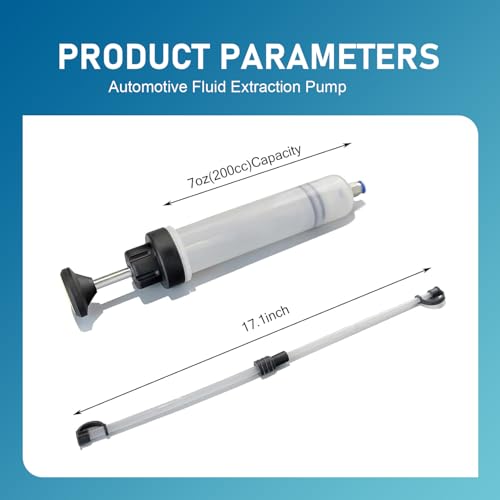 Car Power Steering Fluid Extractor, 200cc Oil Suction Pump, Manual Extraction Oil Syringe with 2 Hoses, Universal for Most Cars (White)