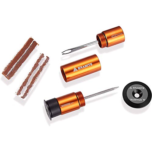 Granite Stash Tubeless Flat Tire Repair Kit Bike Tool Kit - Easy Handlebar Storage - Complete Bike Tire Plug Kit - 2 Different Size Tire Plugs - Portable - Easy and Effortless Usage (Orange) - color: Orange