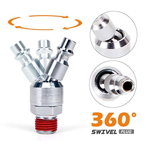 22 Pieces Air Compressor Accessories kit, 1/4 inch x 25 ft Recoil Poly Air Compressor Hose Kit, 1/4" NPT Quick Connect Air Fittings, Tire Inflator Gauge, Blow Gun, Swivel Plugs