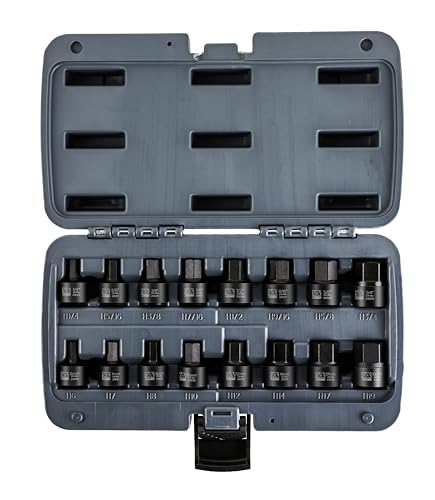 ARES 23021 16-Piece Stubby Impact SAE and Metric Hex Bit Socket Set | Chrome Moly Steel Construction and Manganese Phosphate Coating; Includes Storage Case - size: Stubby SAE and Metric Impact Hex Driver Set