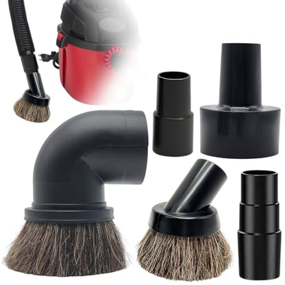 Universal Shop Vac Brush Attachment Kit – 2-1/2'' Round Dust Brush & 1-1/4'' Horse Hair Vacuum Brush with 2-1/2'' & 1-7/8'' to 1-1/4'' Vacuum Hose Adapters for Wet/Dry Vacuums