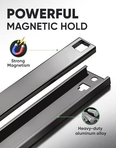 ALOANES Magnetic Socket Organizer Set, 3-Piece Heavy Duty Aluminum Socket Rails, 360° Swivel Clips Socket Rail Kit for Tool Tray Drawer Fit 1/2, 3/8, 1/4-Inch x 40 Clips (Black, 3PC)
