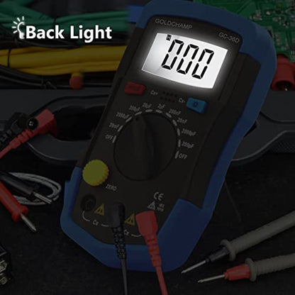 Capacitor Tester Multimeter Capacitance Meter 200pF-20mF Meter Capacitor Handheld Multimeter Tester with Multi Testers Manual Range Measure Tool, Back Light, Data Hold