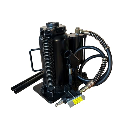 20 Ton Low Profile Air Hydraulic Bottle Jack with Air-Powered or Manual Operation, One-Piece Hydraulic Cylinder Design, Air Bottle Jack with Independent Air Pump Body and Carry Handle - color: Black