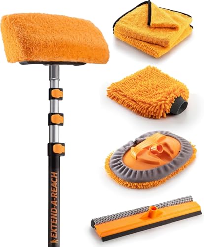 Car & RV Wash Brush Kit with 48-144״ Long Extendable Handle | Car, Truck Washing Kit with Microfiber Car Mop, Soft Washing Brush, Window Squeegee, Mitt, The Ultimate RV-Wash Cleaning Kit