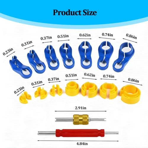 16PCS Car AC Fuel Line Disconnect Removal Tool Set, 1/4 5/16 3/8 1/2 5/8 3/4 7/8 Inch Vehicle Fuel Line Removal Tool with Storage Box, Auto Repairing Accessories, Universal Fit