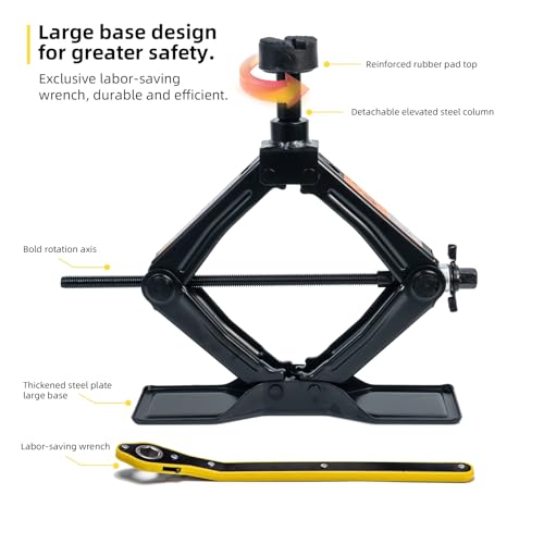 Scissor Jack 1.8 Ton Kit for Car SUV Truck | Ratchet system. Oversized base. Includes lug wrench, gloves, storage bag. For sedan SUV truck. - style: 1.8 Ton Scissor Jack + Lug Wrench