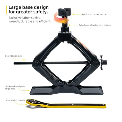 Scissor Jack 1.8 Ton Kit for Car SUV Truck | Ratchet system. Oversized base. Includes lug wrench, gloves, storage bag. For sedan SUV truck. - style: 1.8 Ton Scissor Jack + Lug Wrench