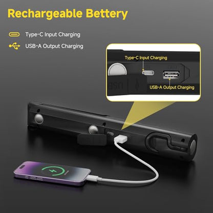 2 PCS Work Light Magnetic,2600ML LED Mechanic Lights, Rechargeable Light, Underhood Light with Hooks for Car Repairing/Garage/Workshop/Emergency/Inspection Black