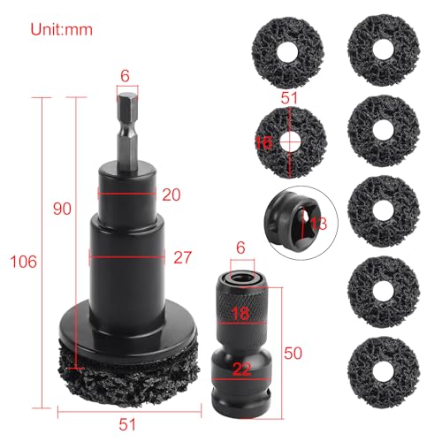 FLYPIG Wheel Hub Cleaning Tool, Wheel Stud Cleaner Resurfacing Tool Kit | Stud Removal Tool With 8 Pads, Quick Rust Removal On Lug Studs And Brake Rotors, For 1/2" Driven Wrenches Or Electric Drills
