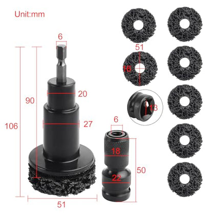 FLYPIG Wheel Hub Cleaning Tool, Wheel Stud Cleaner Resurfacing Tool Kit | Stud Removal Tool With 8 Pads, Quick Rust Removal On Lug Studs And Brake Rotors, For 1/2" Driven Wrenches Or Electric Drills