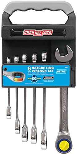 Channellock 38041 Ratcheting Wrench Set Metric On Rack, 6-Piece, Silver - style: 6 Piece Metric