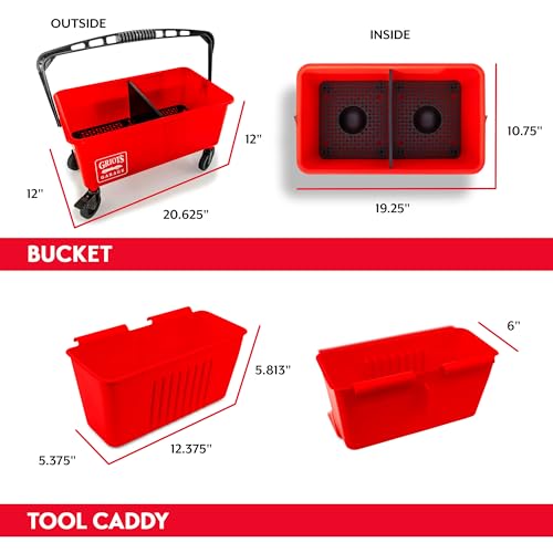 Griot's Garage Ultimate Wash Bucket II for Vehicle Cleaning, Detailing, Car Washing with Built-in Measuring Cups and Removable Divider, Includes Bucket, Casters, Caddy, and Lid, 6 Gallon