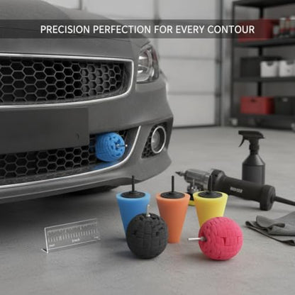 5-Piece Polyester Sponge Polishing Pad Set, Cone & Ball Shapes for Auto Detailing, Fits Rotary & Orbital Polishers, 3.15 x 4.72 in