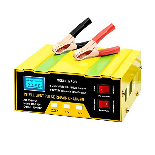 MDEOOSKY Car Battery Charger 12V / 24V, 6AH~105AH Portable Trickle Charger and Maintainer with Auto/Manual Modes for Motorcycle, Marine, Truck, Boat, Lawn Mower Lead Acid Battery or Lithium Battery
