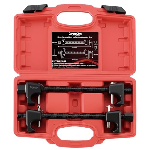 ATPEAM Coil Spring Compressor, 2pc Strut Remover with Safety Pins | MacPherson type suspension, carbon steel 11.5 inch forged rod, 7/8 inch socket 1/2 inch drive, safety pins, storage case