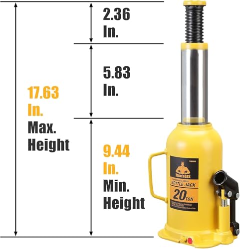 20 Ton Hydraulic Bottle Jack, 40,000 LBS Heavy Duty Welded Steel Auto Lift Jack with Adjustable Height, Overload Protection, Leak-Free Pump, for Truck, RV, Industrial and Garage Use, Yellow - color: Blue