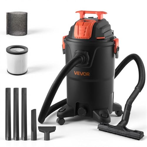 VEVOR Shop Vac, 8 Gallon Wet Dry Shop Vacuum, 4.5 Peak HP Portable with One-Button Self-Cleaning, Dual-Filter, 900W Input Power, 1.25in x 7ft Hose, 9.8ft Cord for Jobsite, Workshop, Garage, Home - color: Plastic, size: 8 Gal+4.5 Peak HP+Wet/Dry