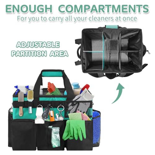 Boczif Cleaning Caddy Bag Wearable, Cleaning Caddy Supplies Organizer with Handle, Shoulder Straps & Detachable Divide, Cleaning Tool Organizers Tote Bag for Cleaners & Housekeepers (Green) - color: Green
