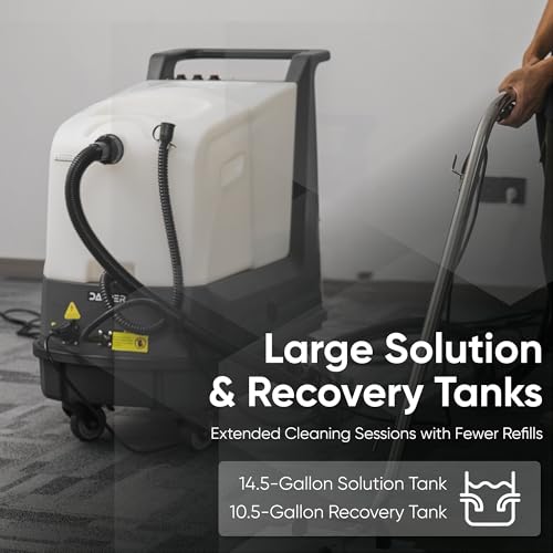 Dapper Commercial Box Carpet Extractor with 13" Motorized Brush Head, Hot Water Extraction, Strong Suction and 14.5/10.5 Gal Tanks — Ideal for Hotels, Offices, & Commercial Cleaning - size: 14.5 Gal - Hot Water Extraction