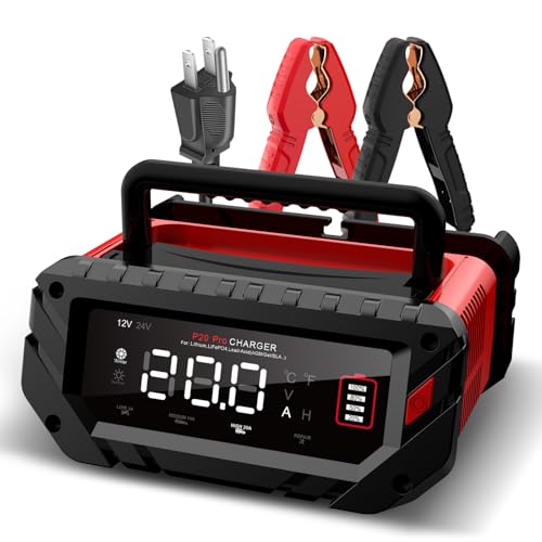 20A Car Battery Charger, 12V/24V Smart Battery Maintainer, Trickle Chargers | 12V 20A/24V 10A Smart Fast Battery Chargers for Car, Motorcycle, Boat, Marine, Lead-Acid, Lithium, LiFePo4 Batteries