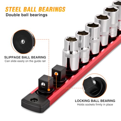 GOOACC Magnetic Socket Organizer 1/4" 3/8" 1/2" Socket Holder Set with 80 360° Swivel Clips Heavy Duty Aluminum Socket Rail Organizer for Tool Box Drawer, 6 Pieces Magnetic Drive Socket Rails Holders - size: Rail Magnetic 6PC 1/4"3/8"1/2" Red Black