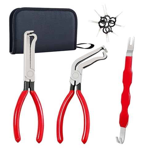 Electrical Disconnect Pliers for Cars: 2026 Upgraded Portable Dual Angled Automotive Connector Separator Tool Set with Bag for Car Terminal and Wiring Harness Removal in Tight Engine Space - color: 4pcs-red
