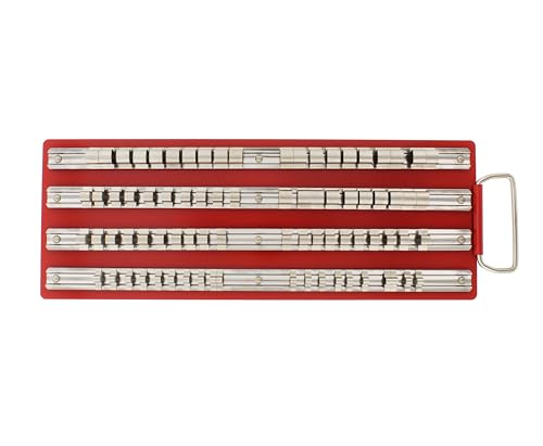 ABN Large SAE Standard Socket Holder Tray Rack Rails – 1/4, 3/8, 1/2 Inch Drive 80-Piece Clips for Tool Organization