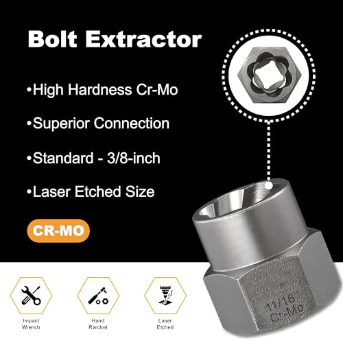 Bolt Extractor Kit, 15 Piece Easy Out Lug Nut Remover Set | Includes 3/8" Adapter • Heavy-Duty CR-MO Steel • Removes Rounded, Rusted, Frozen & Damaged Bolts, Nuts & Screws - color: 15 Pc Bolt Extractor