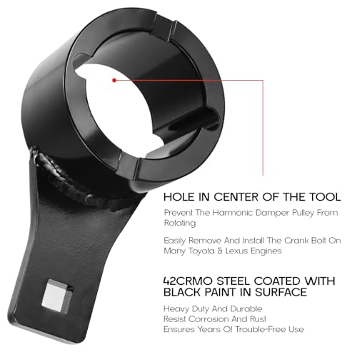 Crankshaft Damper Pulley Holding Holder Harmonic Tool Harmonic Damper Pulley Remove Tool for Toyota Lexus 3.0 L6, 3.0 V6, 3.3 V6, 4.0 V8, 4.3 V8, 4.7 V8 with 2PCS Crank Bolts