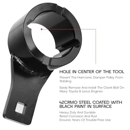 Crankshaft Damper Pulley Holding Holder Harmonic Tool Harmonic Damper Pulley Remove Tool for Toyota Lexus 3.0 L6, 3.0 V6, 3.3 V6, 4.0 V8, 4.3 V8, 4.7 V8 with 2PCS Crank Bolts