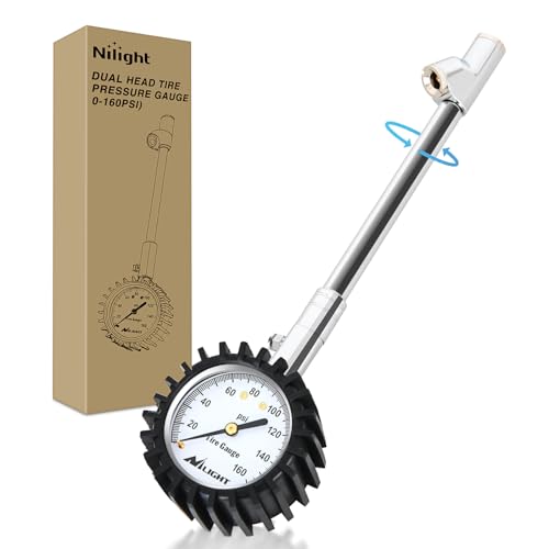 Nilight Tire Pressure Gauge 160PSI Heavy Duty Stainless Steel Dual Head Air Pressure Chucks ANSI B40.1 Certified Large 2" Dial Wheel Checker for Truck Semi Truck ATV Motorhome Cars & RV Accessories - color: Dual Head Tire Pressure Gauge