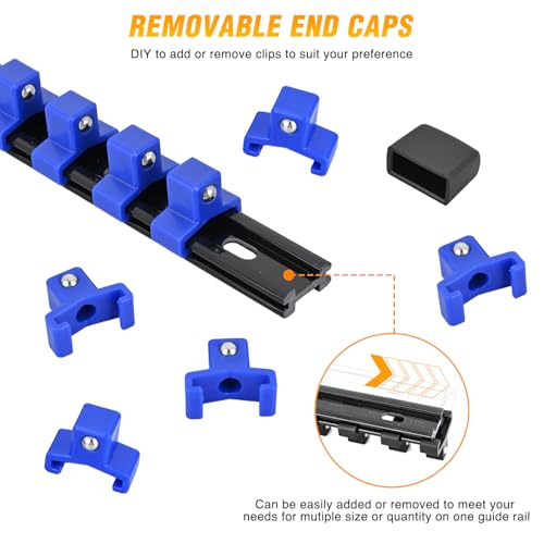 GOOACC Socket Organizer ABS Socket Holder Set 1/4" 3/8" 1/2" Drive Socket Rail Holders Stores up 86 Clips Impact Sockets Organizers Rails for Tool Box Drawer, 6 Piece Blue Red - size: Clip Rail 6PC 1/4"3/8"1/2" Blue Red