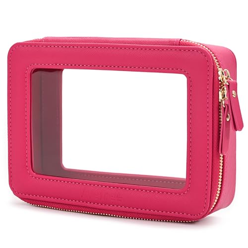 Aveniee Clear Makeup Bag Organizer,Travel Toiletry Bag for Women,Waterproof Cosmetic Pouch with Zippers,Car Accessories Organizers and Storage Case,Hotpink,Medium Classic - color: PitayaPink, style: Classic