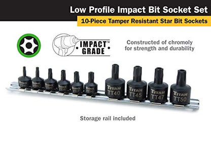 Titan 16143 10-Piece Low Profile Tamper-Resistant Impact Star Bit Socket Set - size: Low Profile Tamper-Resistant Star Impact