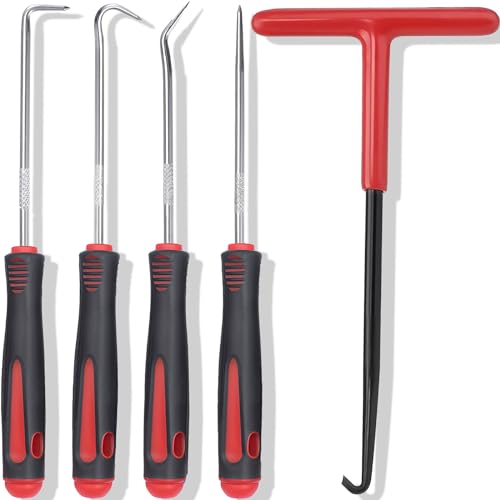 Spring Hook O Ring Pick Set ５pcs for Automotive Oil Seal O-Ring Seal Gasket Hook and Pick Set Motorcycle Spring Puller Tool Mechanic Pick Set - size: Red（5Pcs）